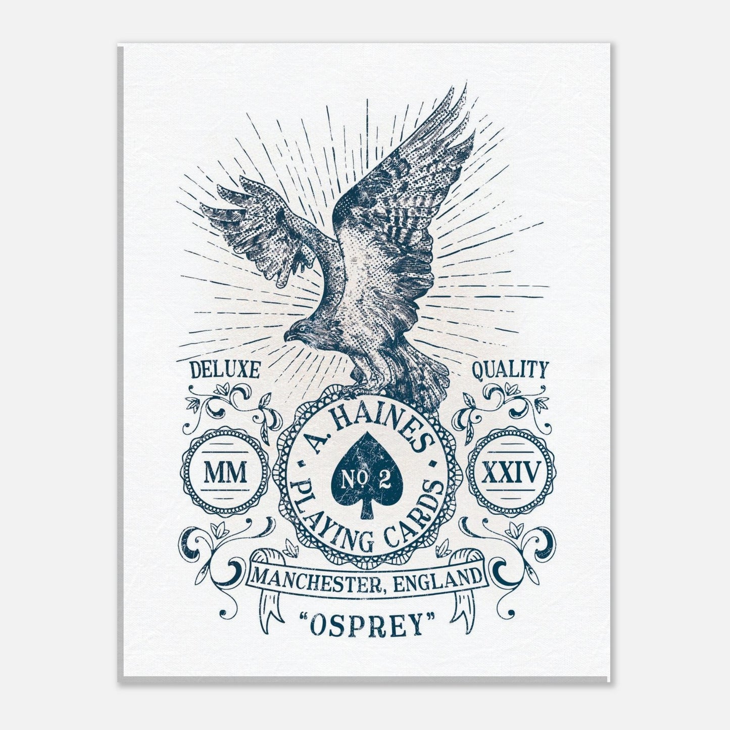 hand-drawn vintage osprey ace of spades art print on traditional canvas ideal for your studio, games-room of office | A Haines Playing Cards | Manchester, England