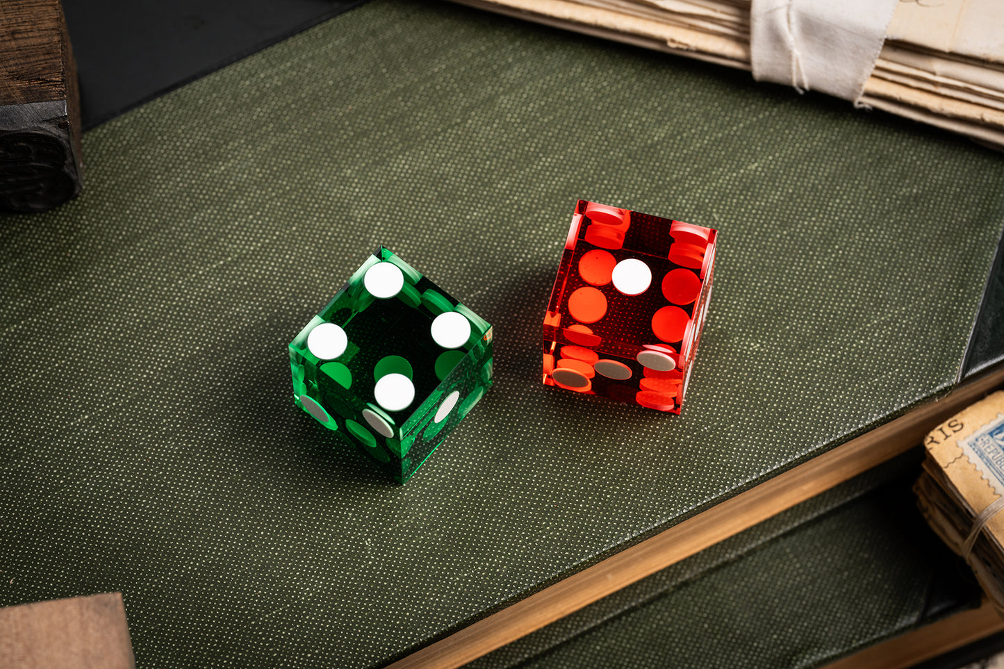 precision casino craps dice translucent red and green acrylic | a. haines playing cards | crown series poker