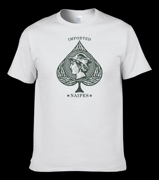 Imported Ace of Spades T-shirt. White high quality t-shirt featuring the Imported Playing Cards Ace of Spades image. 