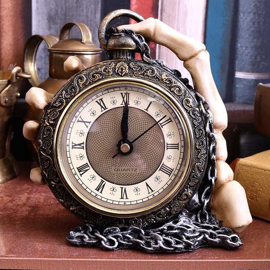 CLOCK - "ABOUT TIME" POCKET WATCH WITH SKELETON HAND