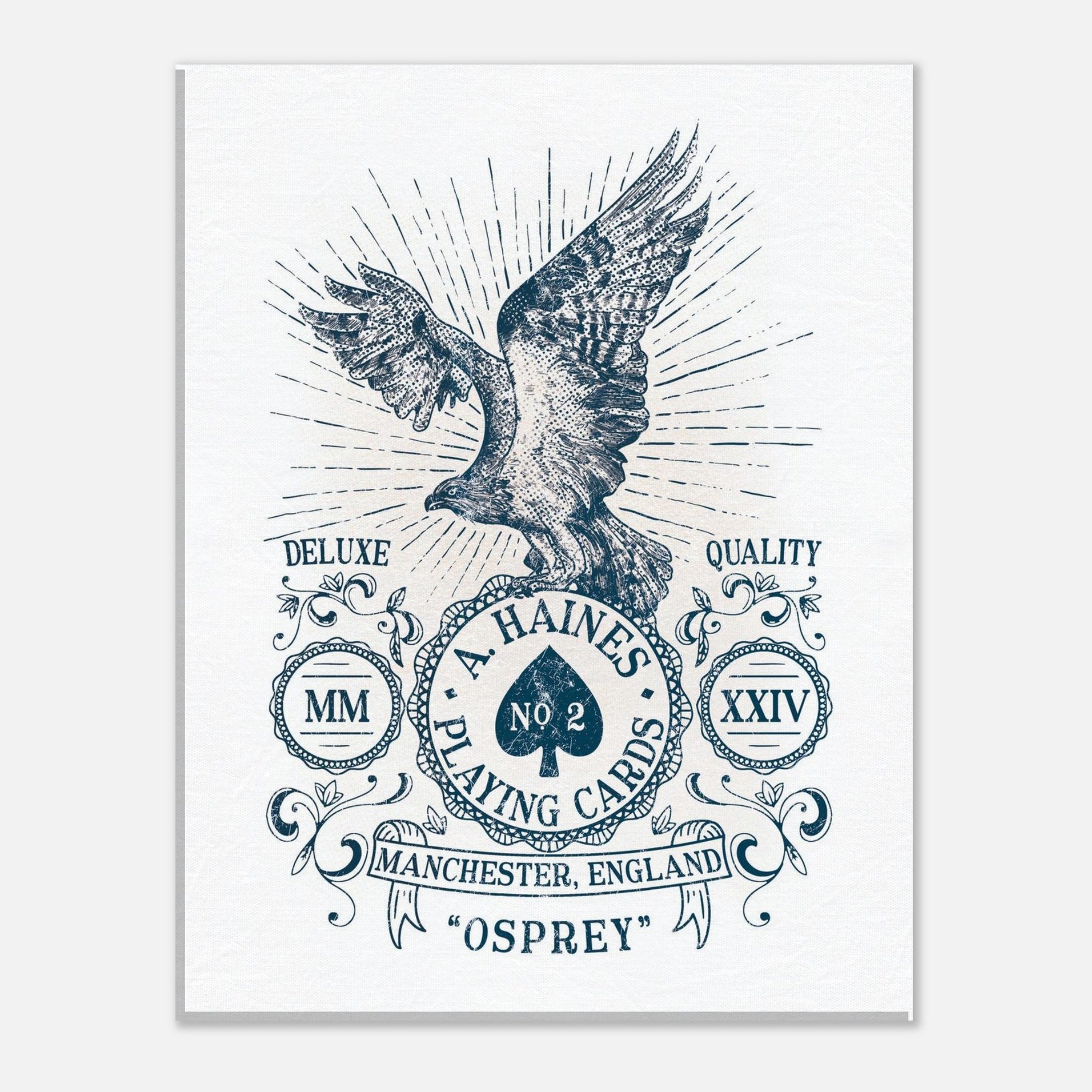 hand-drawn vintage osprey ace of spades art print on traditional canvas ideal for your studio, games-room of office | A Haines Playing Cards | Manchester, England