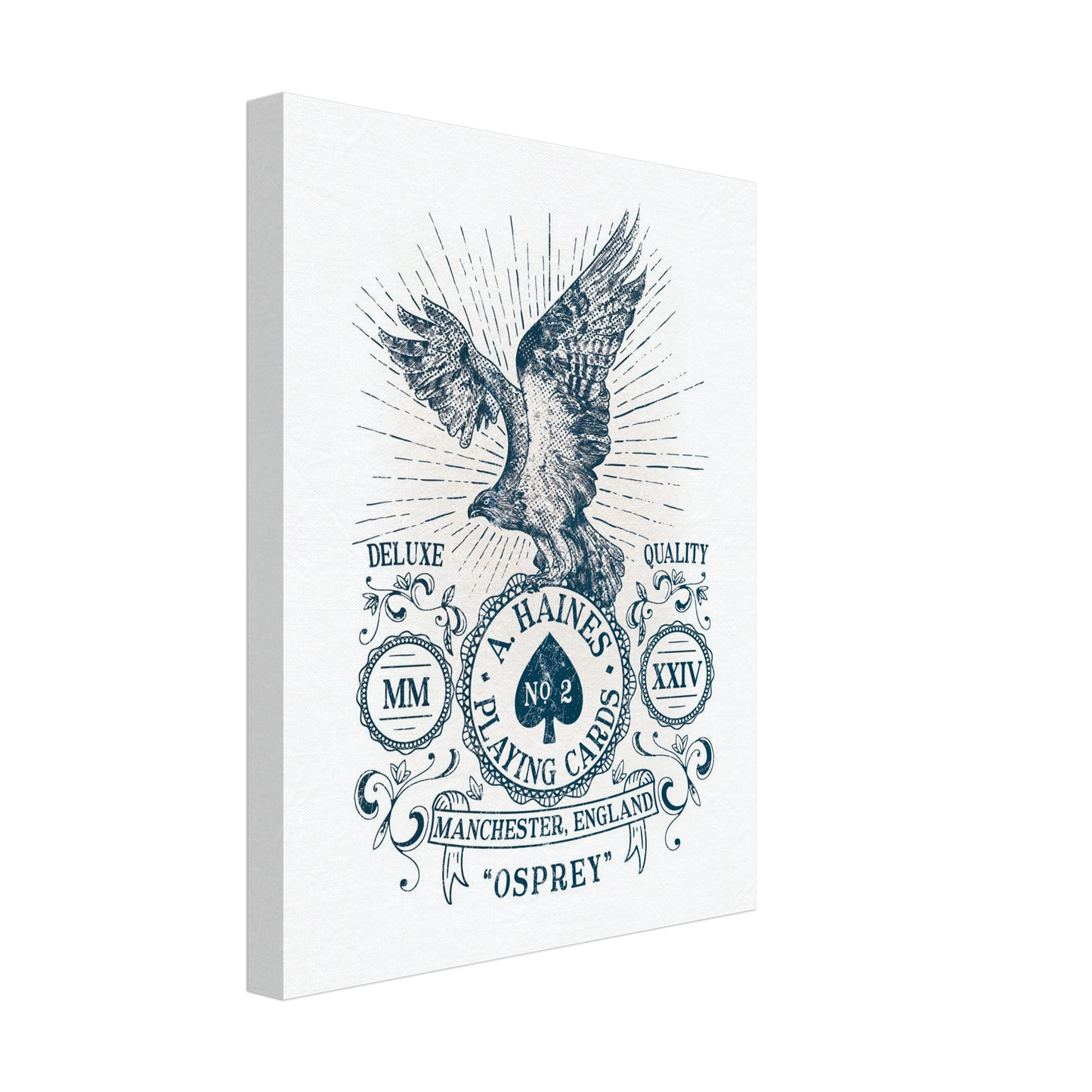 hand-drawn vintage osprey ace of spades art print on traditional canvas ideal for your studio, games-room of office | A Haines Playing Cards | Manchester, England