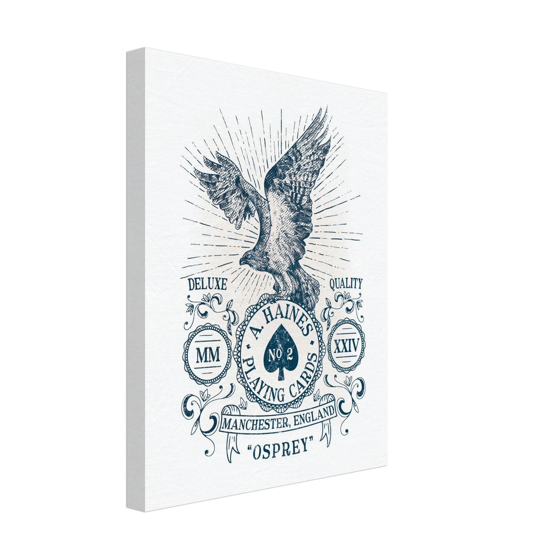 hand-drawn vintage osprey ace of spades art print on traditional canvas ideal for your studio, games-room of office | A Haines Playing Cards | Manchester, England