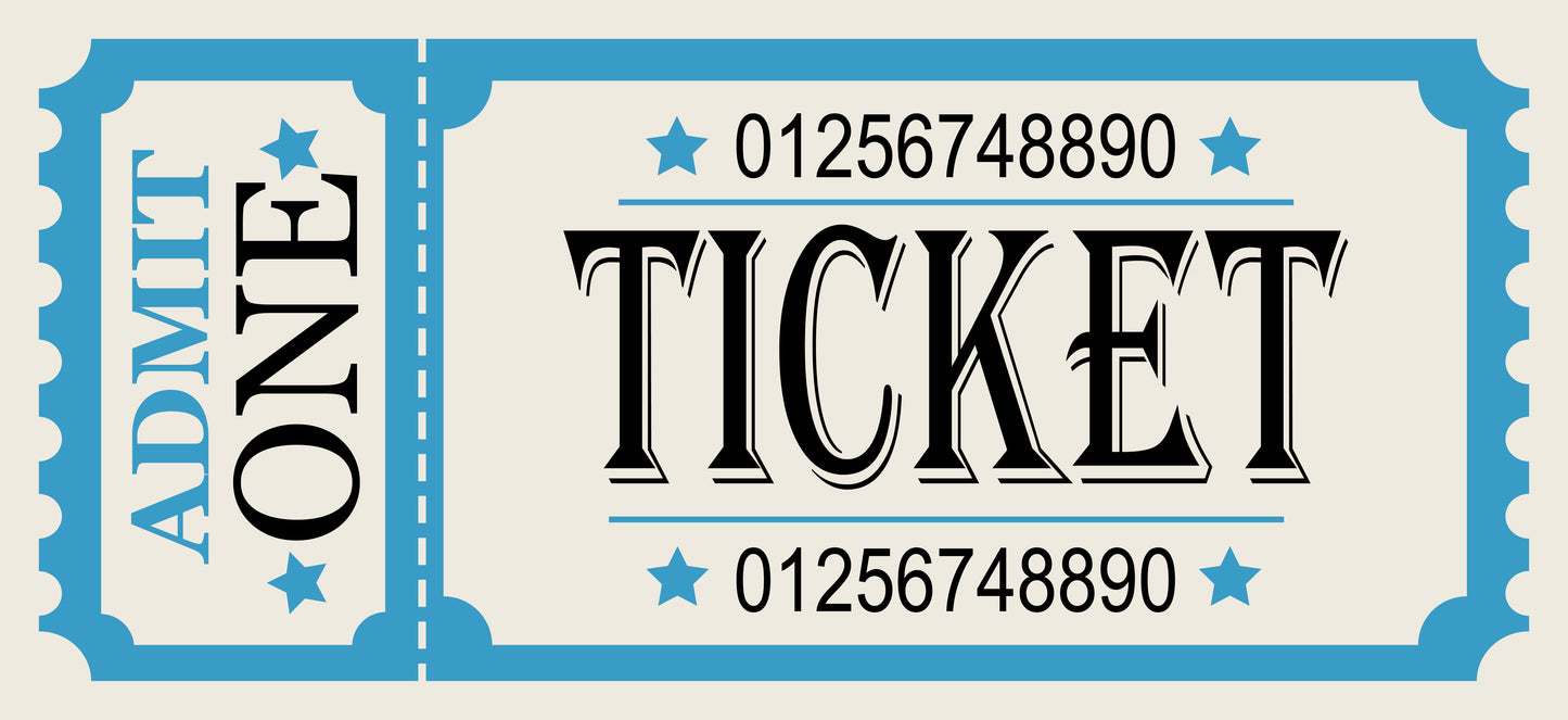 Vintage-style ticket with blue border and star decorations on a white background - uk playing card convention cards in common