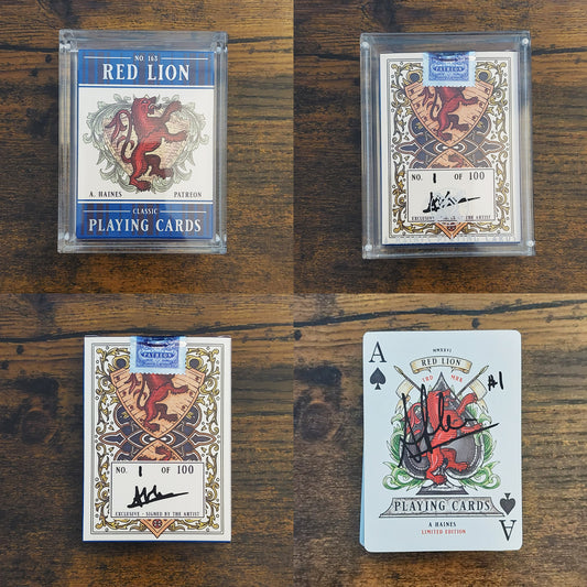 AUCTION* 1/100 Red Lion Playing Cards (Blue - Silver Gilded Edition) #1 Signed (SUITE LOUNGE)