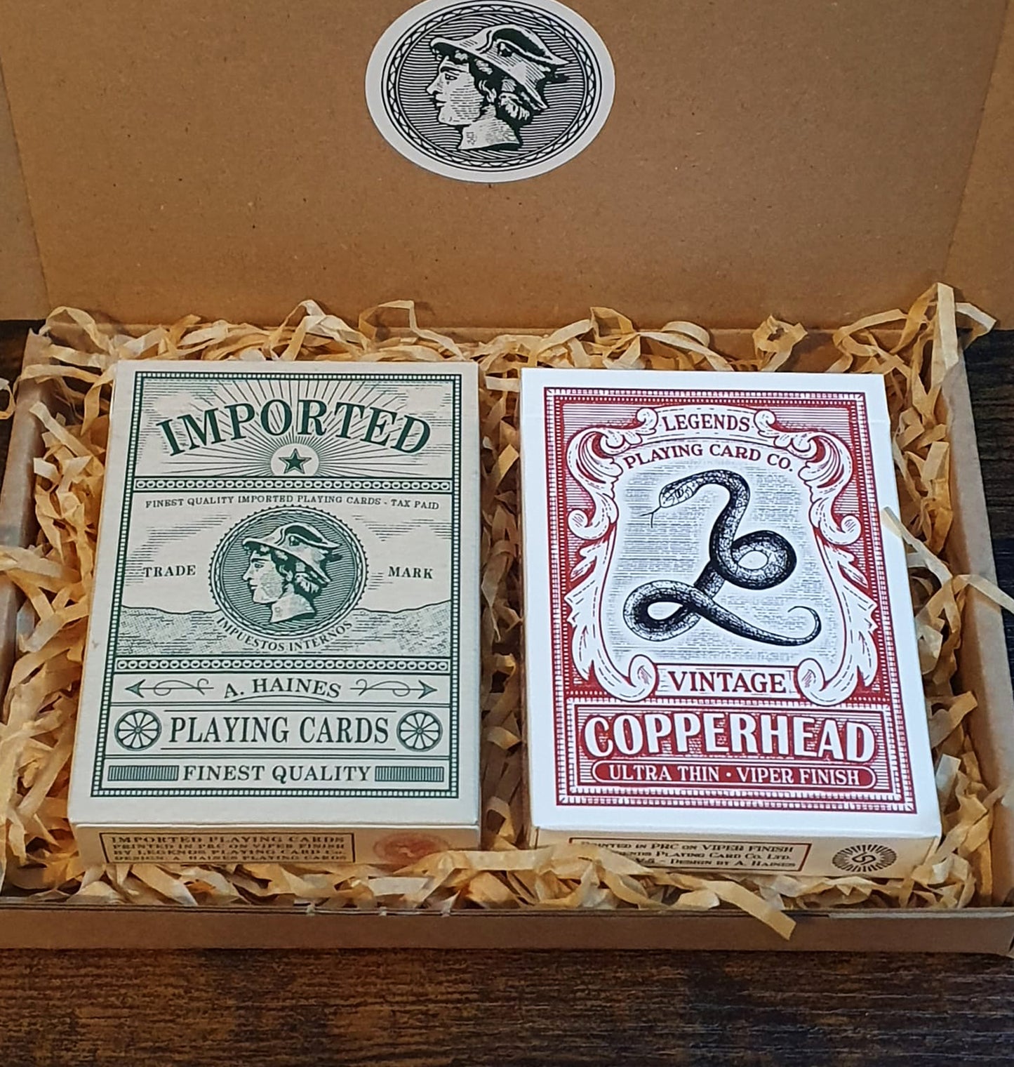 DOUBLE BOX - 1x IMPORTED & 1x COPPERHEAD 2023 PLAYING CARDS - BOTH SIGNED BY THE ARTIST