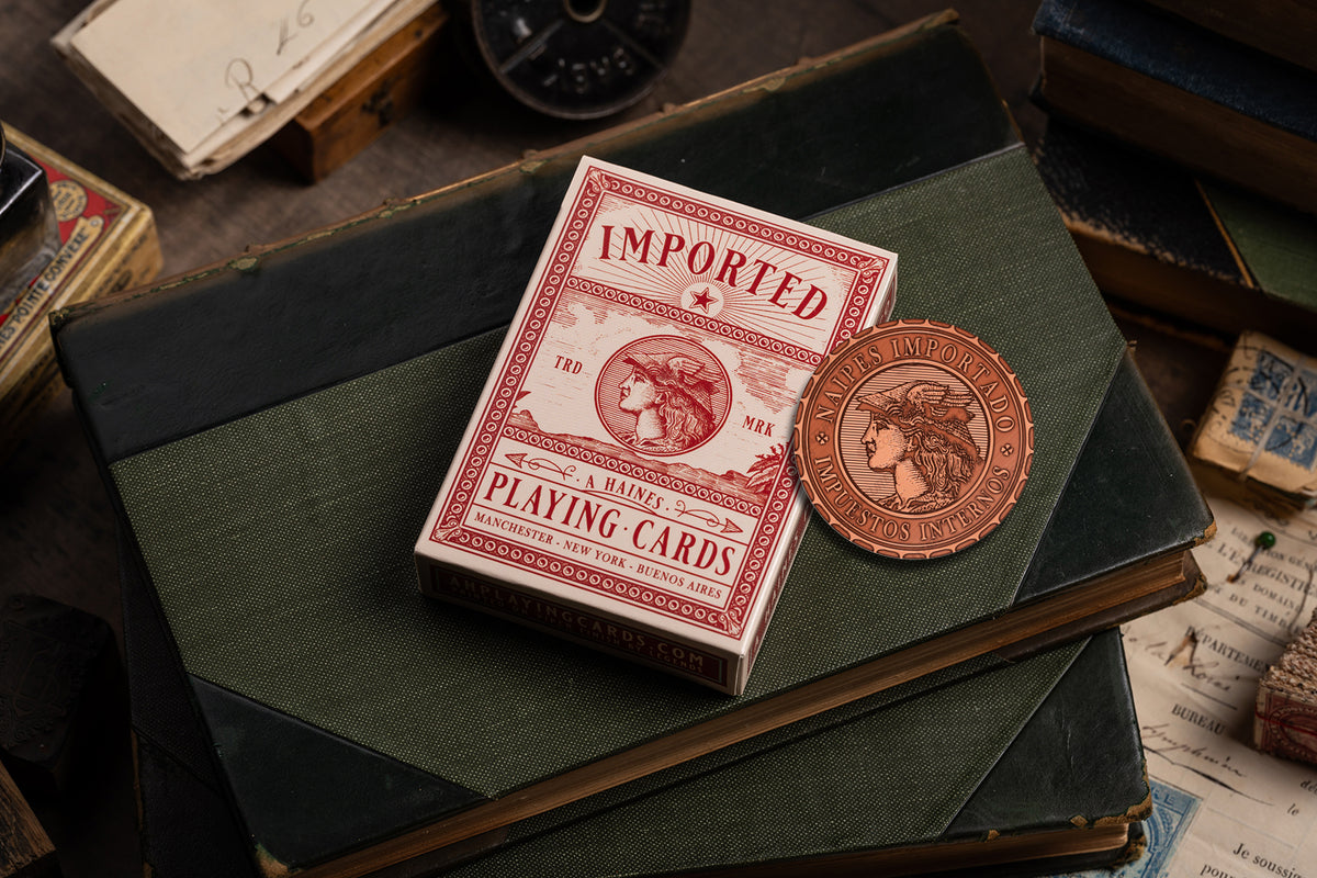 Imported Playing Cards: Burgundy Edition - Deck & Coin Bundle