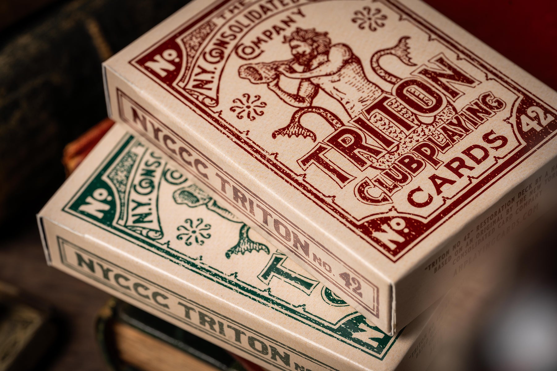 Two boxes of Treon Club Playing Cards on a dark background