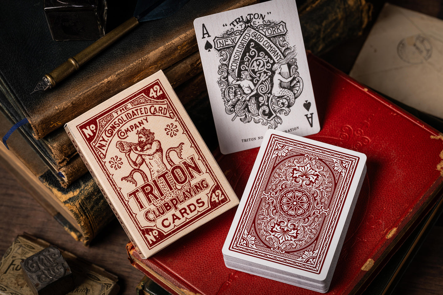 Triton 42 Club Playing Cards - Rosewood Red