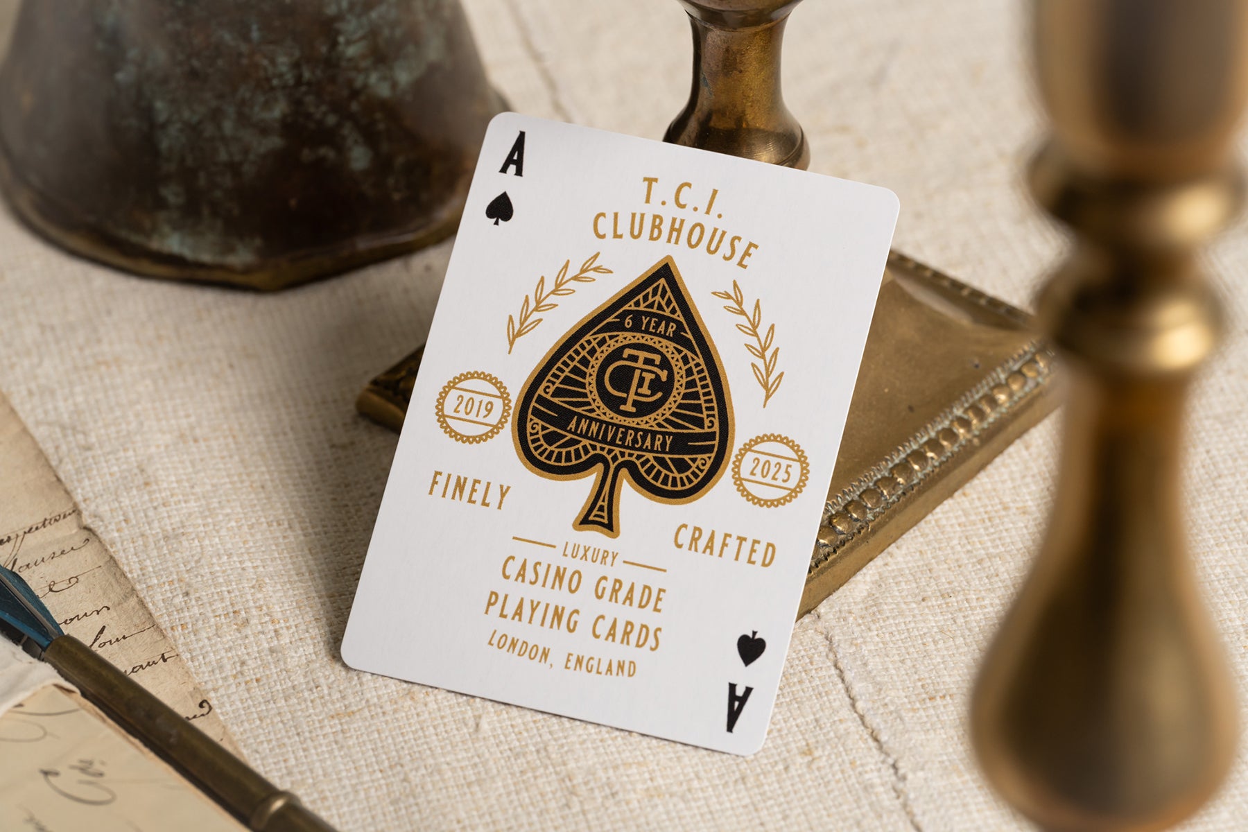 ace of spades | luxury the card inn clubhouse classic elegant playing cards | embossed and foiled boxes | cold foil backs | premium playing cards designed by A. Haines