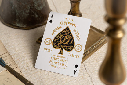 ace of spades | luxury the card inn clubhouse classic elegant playing cards | embossed and foiled boxes | cold foil backs | premium playing cards designed by A. Haines