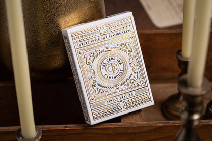 luxury the card inn clubhouse classic elegant playing cards | embossed and foiled boxes | cold foil backs | premium playing cards designed by A. Haines