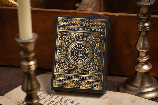 luxury the card inn clubhouse classic elegant playing cards | embossed and foiled boxes | cold foil backs | premium playing cards designed by A. Haines