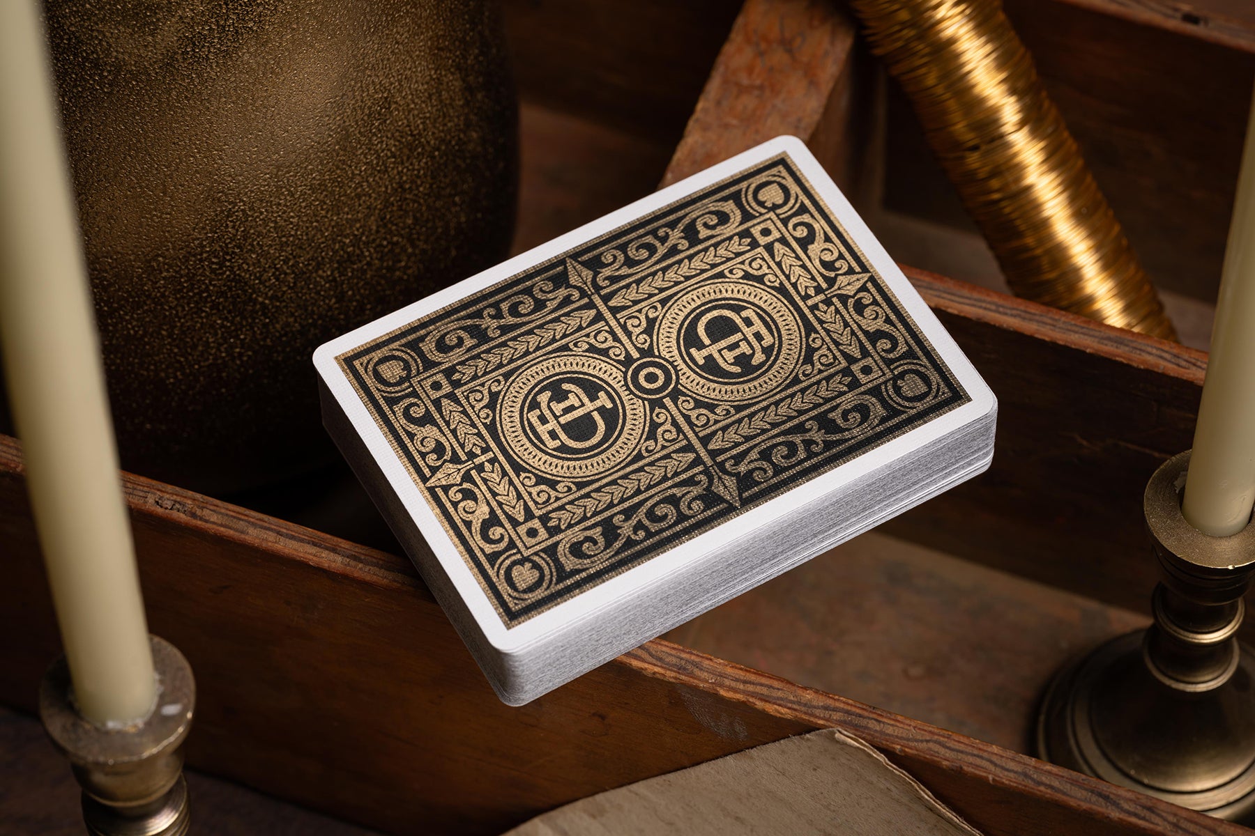 luxury the card inn clubhouse classic elegant playing cards | embossed and foiled boxes | cold foil backs | premium playing cards designed by A. Haines