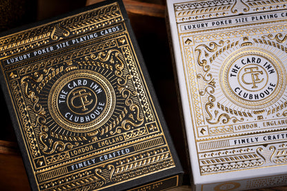 luxury the card inn clubhouse classic elegant playing cards | embossed and foiled boxes | cold foil backs | premium playing cards designed by A. Haines