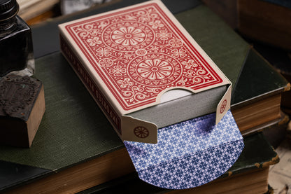 imported playing cards - burgundy edition - vintage hand-drawn playing cards - classic - a. haines - tuckbox