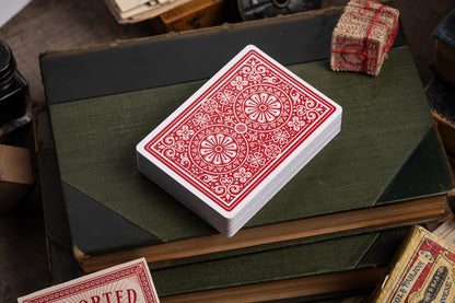 imported playing cards - burgundy edition - vintage hand-drawn playing cards - classic - a. haines - back design