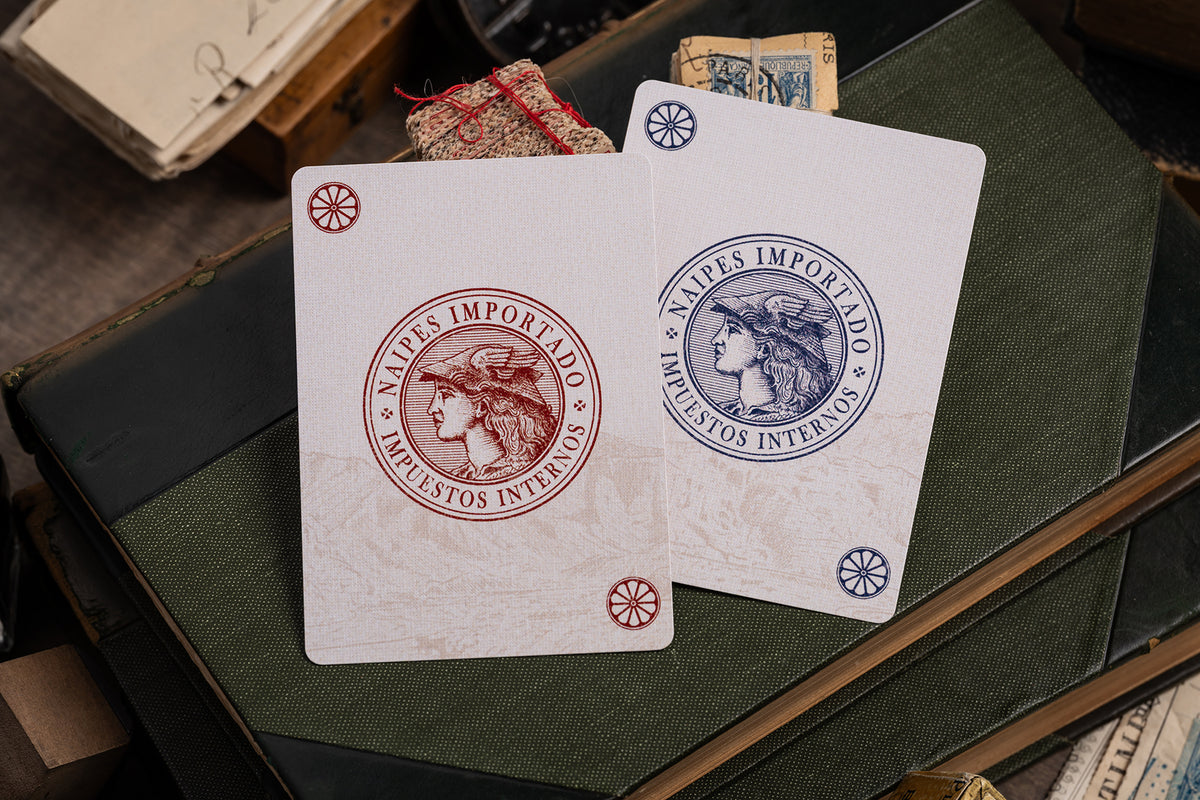 imported playing cards - burgundy edition - vintage hand-drawn playing cards - classic - a. haines - jokers