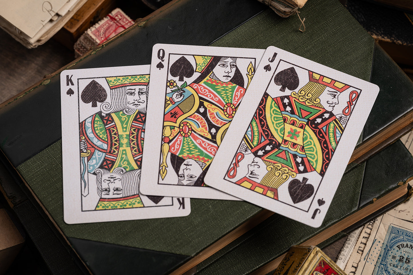 imported playing cards - burgundy edition - vintage hand-drawn playing cards - classic - a. haines - courts