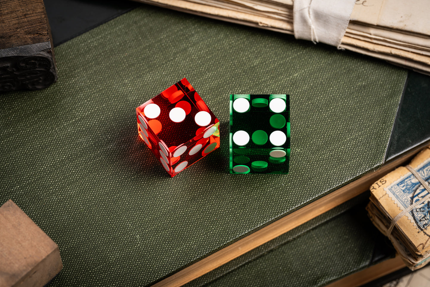 precision casino craps dice translucent red and green acrylic | a. haines playing cards | crown series poker
