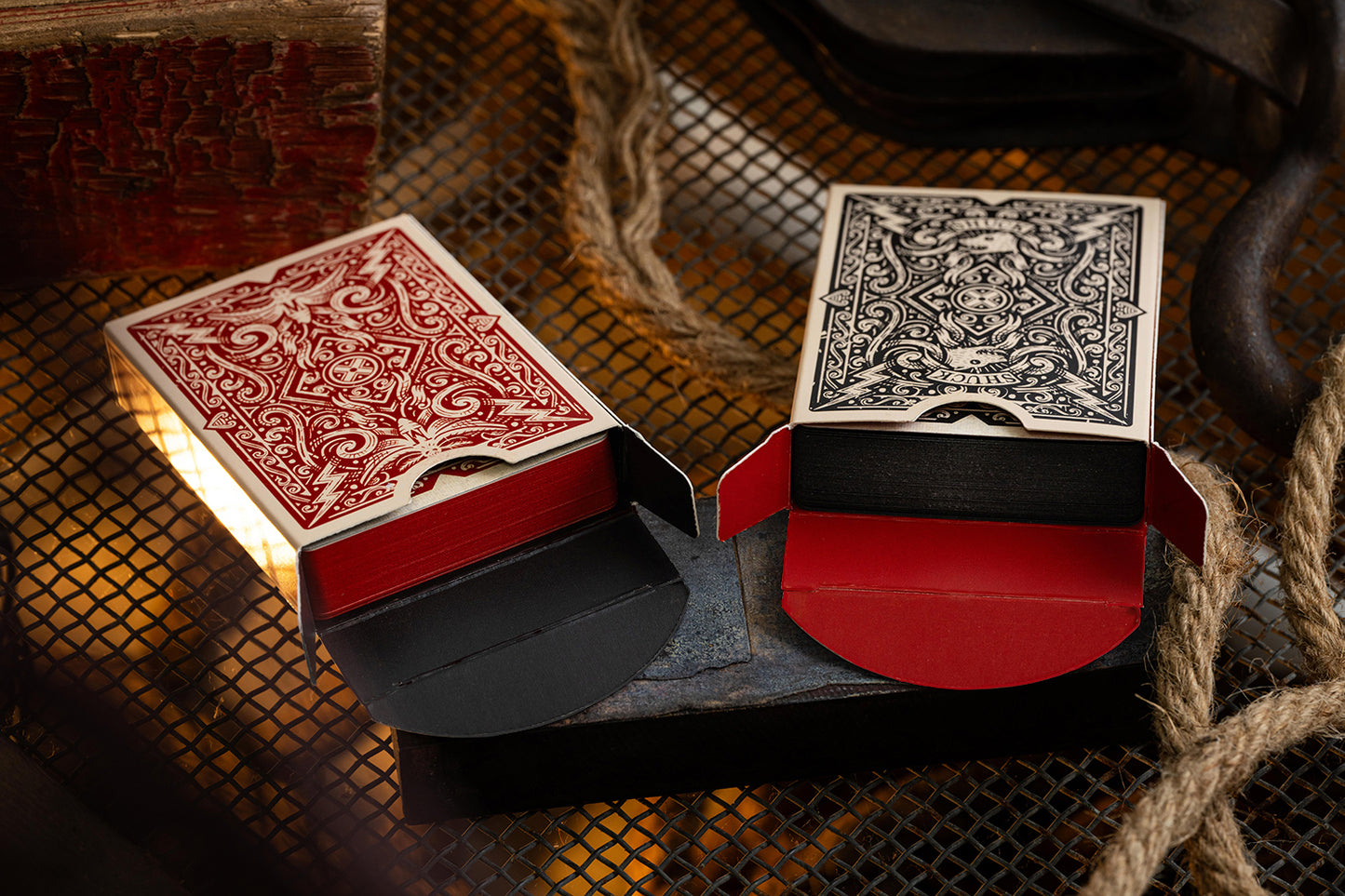 gilded red and black black shuck and mothman vintage playing cards uk
