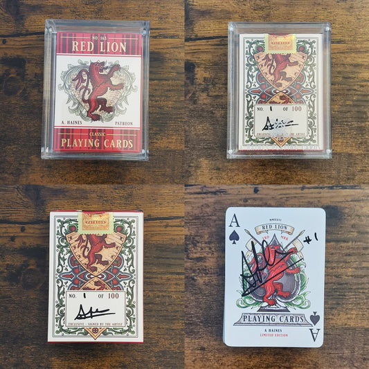 AUCTION* 1/100 Red Lion Playing Cards (Red - Gold Gilded Edition) #1 Signed (SUITE LOUNGE)