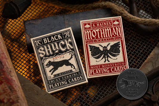 Cryptids Playing Cards - Black Shuck & Mothman - Two Deck & Coin Set