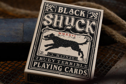 Black Shuck premium vintage playing cards with a dog illustration on the packaging. 