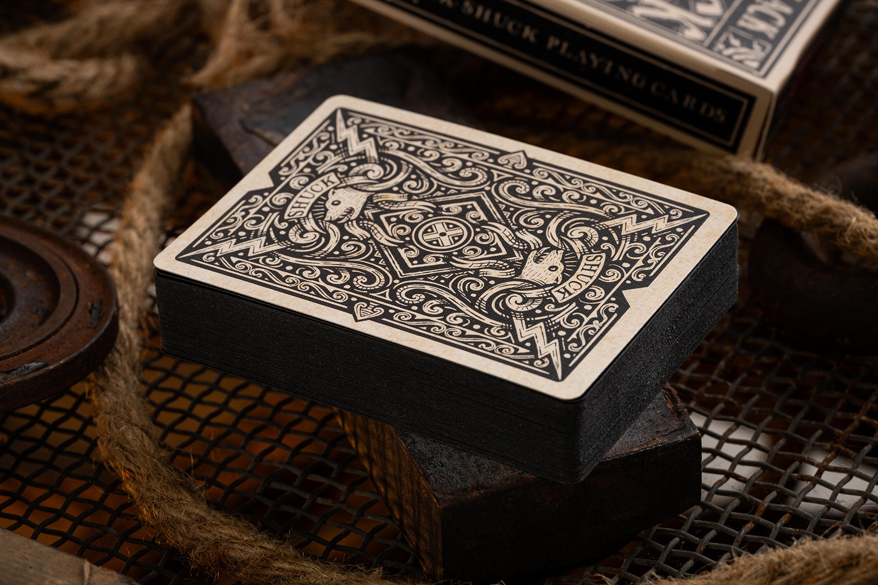black gilded black shuck cryptids playing cards - hand-drawn - vintage - british - classic