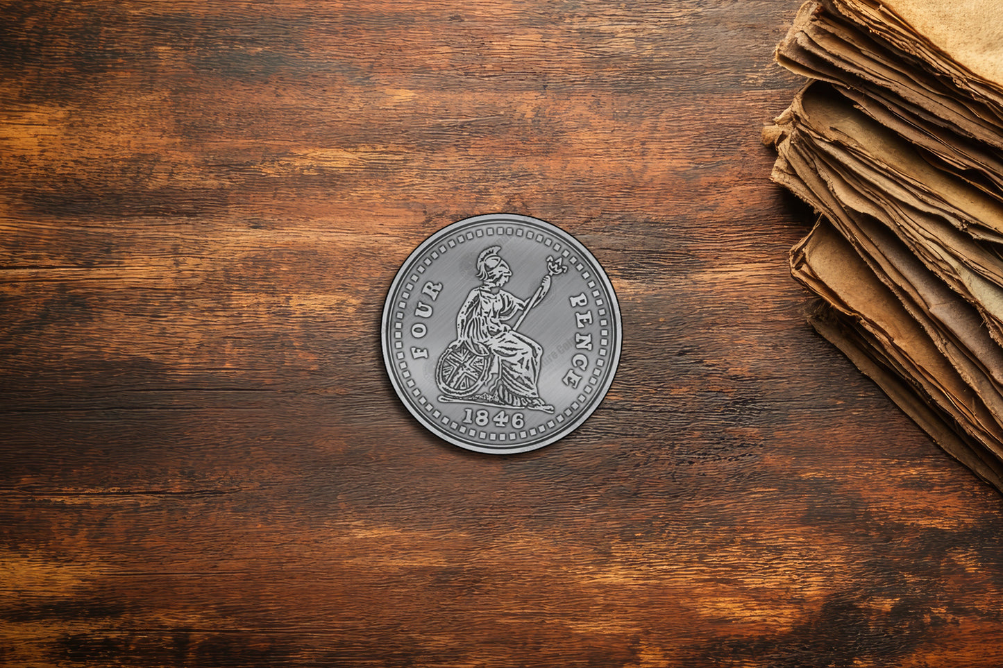antique silver collectable coin 1846 four pence | love & retribution | A Haines playing cards