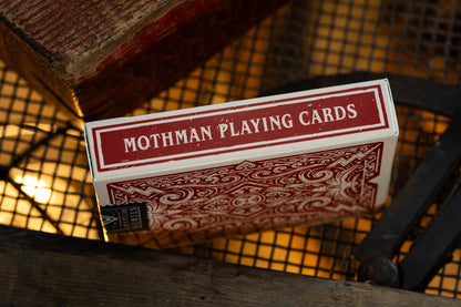 mothman vintage playing cards side tuckbox - bold red woodblock printing