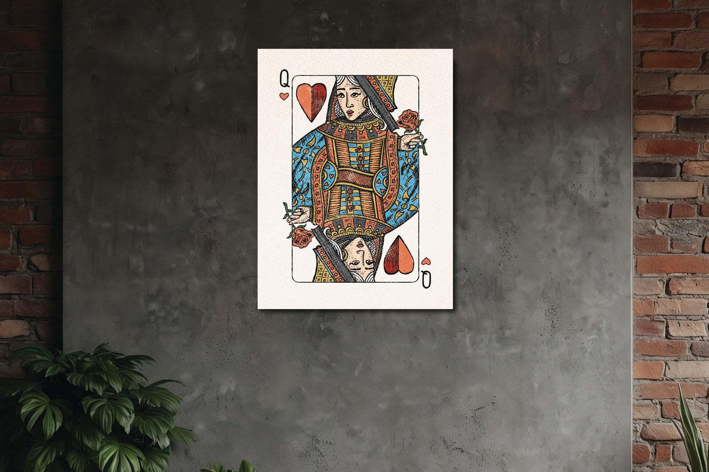 vintage hand-drawn queen of hearts premium art print | a haines playing cards | manchester england | games-room, office, studio, mancave artwork decor