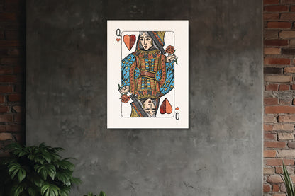 vintage hand-drawn queen of hearts premium art print | a haines playing cards | manchester england | games-room, office, studio, mancave artwork decor