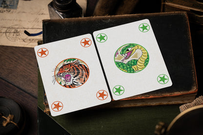 vintage matchbox artwork - tiger vs snake playing cards - hand illustrated jokers - premium playing cards