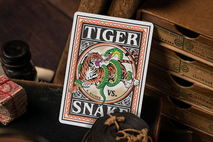 vintage matchbox artwork - tiger vs snake playing cards - extra card - premium playing cards