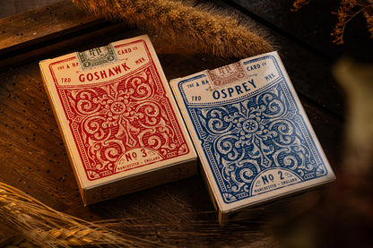 osprey goshawk premium vintage playing cards a haines resting on textured wood