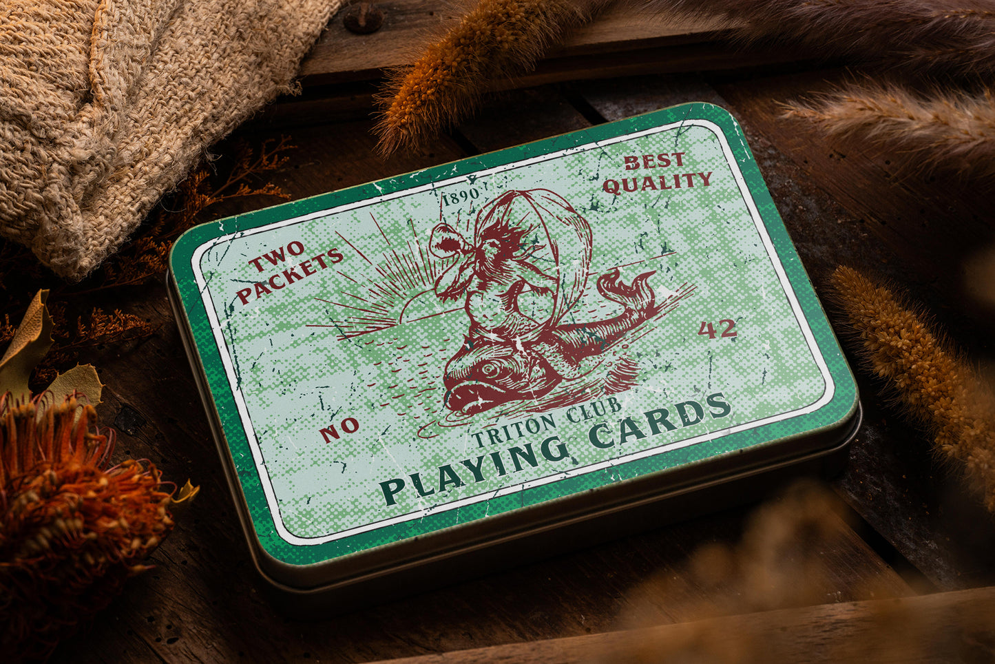 Triton 42 antique restoration collectors tin set — vintage tobacco tin with custom half-tone printing