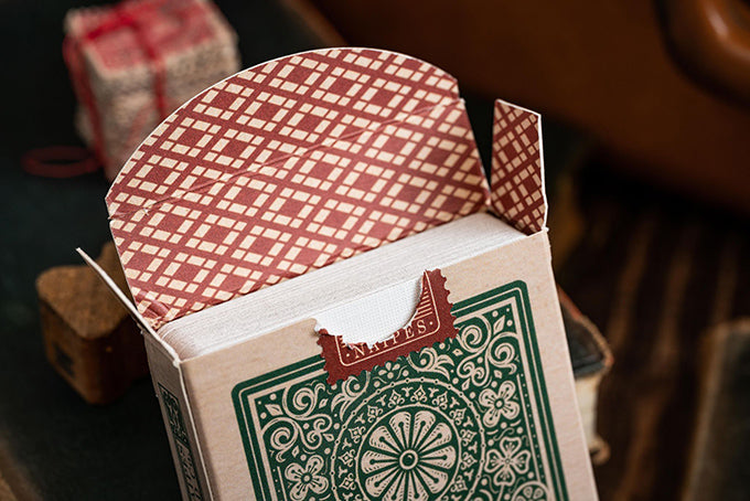 Imported Playing Cards tuck box. Showing the inside of this vintage style, soft touch, tuck box.  Every inch of this deck is premium quality. 
