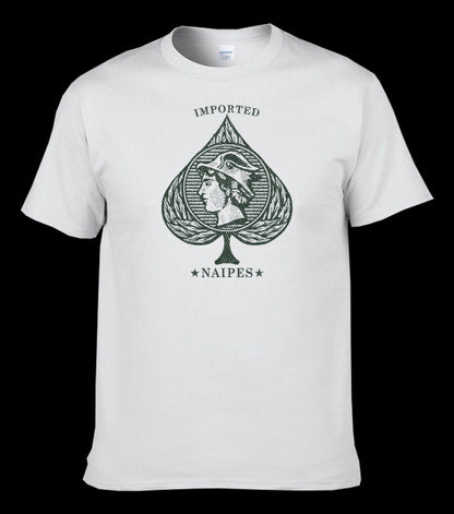 Imported Ace of Spades T-shirt. White high quality t-shirt featuring the Imported Playing Cards Ace of Spades image. 