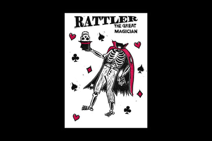 "Hats Off" - Rattler The Great Magician - 5 x 7 - Hand-carved Lino Block Print - Signed & Limited Of 20