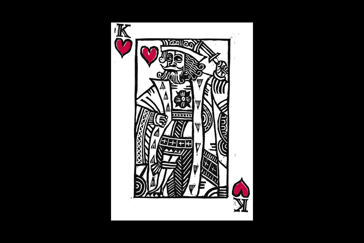 "King of Hearts" - 5 x 7 - Hand-carved Lino Block Print - Signed & Limited Of 20
