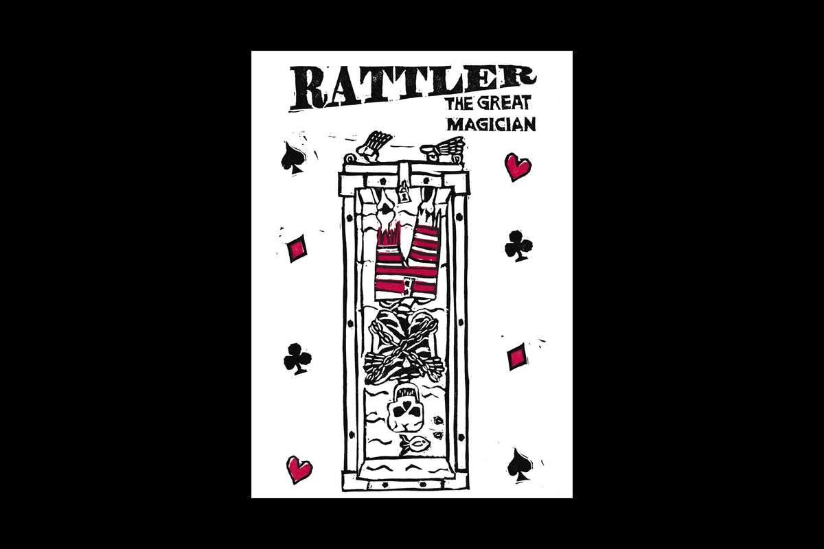"Upside Down" - Rattler The Great Magician - 5 x 7 - Hand-carved Lino Block Print - Signed & Limited Of 20