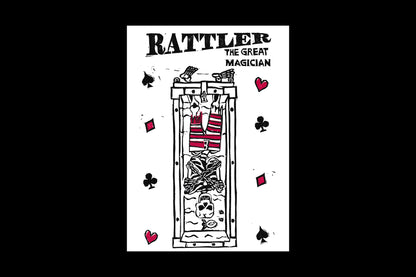 "Upside Down" - Rattler The Great Magician - 5 x 7 - Hand-carved Lino Block Print - Signed & Limited Of 20