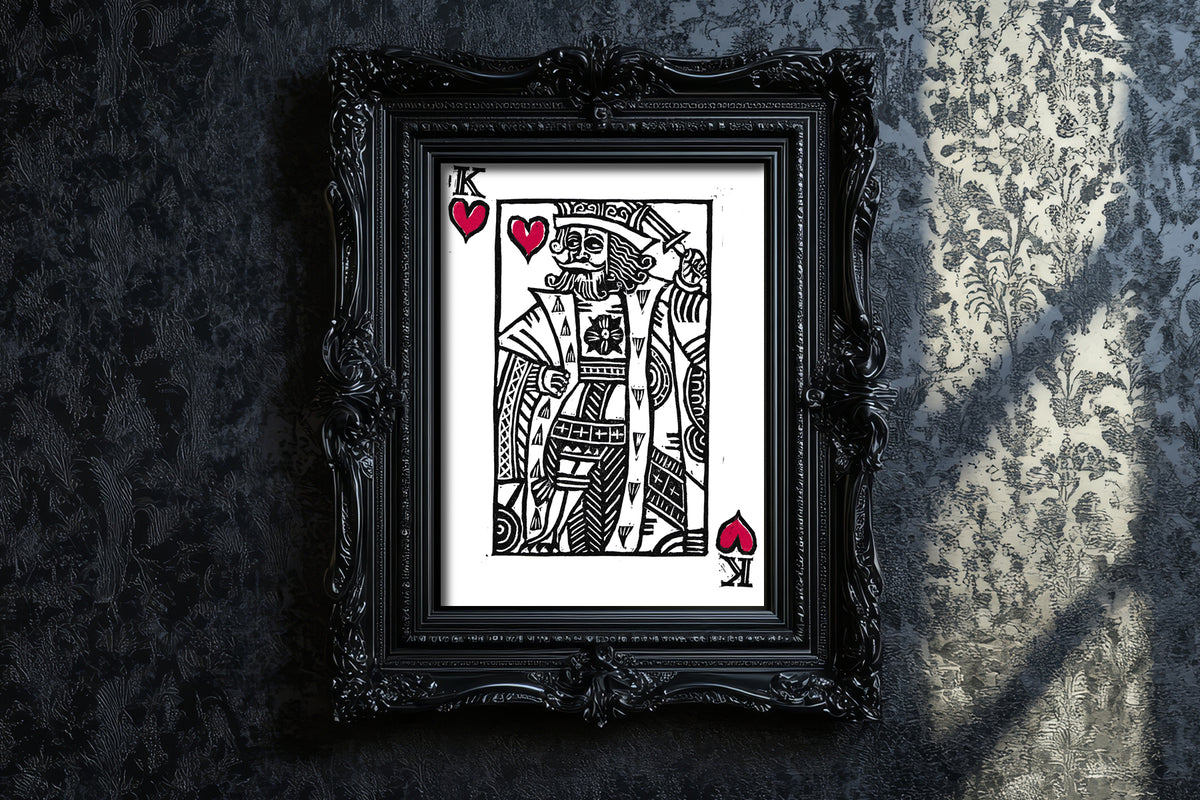 "King of Hearts" - 5 x 7 - Hand-carved Lino Block Print - Signed & Limited Of 20