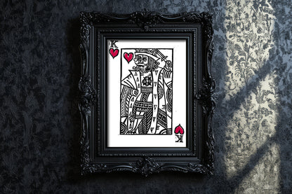 "King of Hearts" - 5 x 7 - Hand-carved Lino Block Print - Signed & Limited Of 20