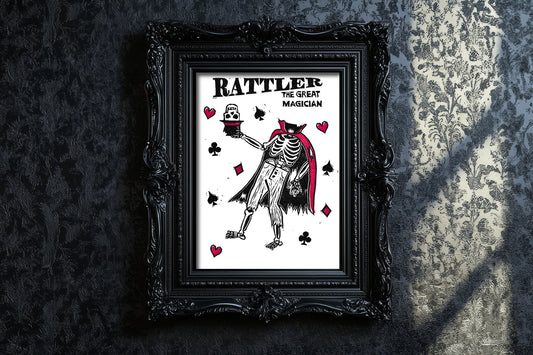 "Hats Off" - Rattler The Great Magician - 5 x 7 - Hand-carved Lino Block Print - Signed & Limited Of 20