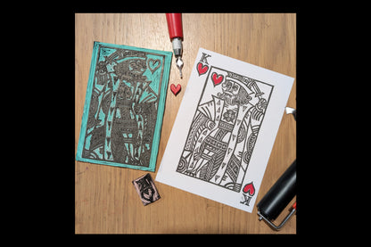 "King of Hearts" - 5 x 7 - Hand-carved Lino Block Print - Signed & Limited Of 20
