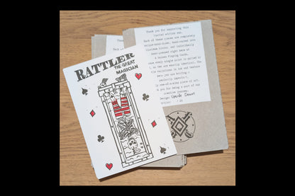 "Upside Down" - Rattler The Great Magician - 5 x 7 - Hand-carved Lino Block Print - Signed & Limited Of 20