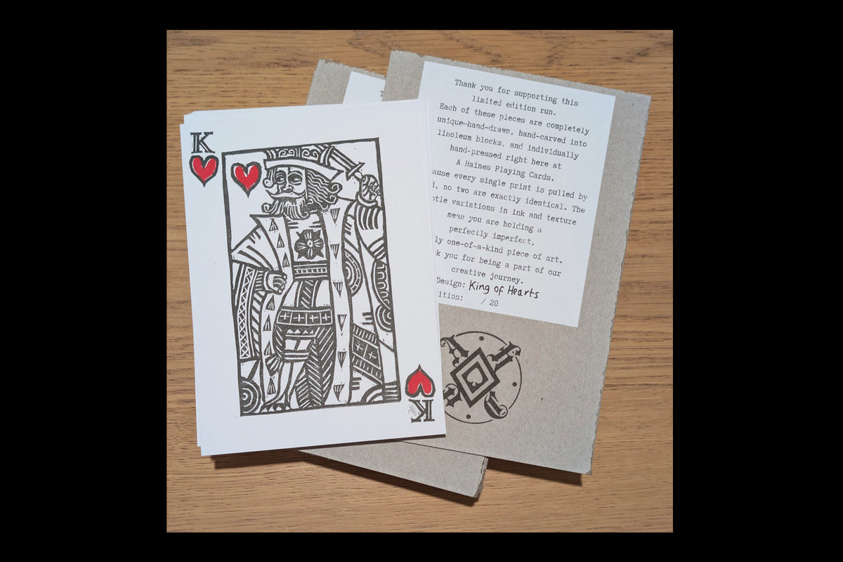"King of Hearts" - 5 x 7 - Hand-carved Lino Block Print - Signed & Limited Of 20