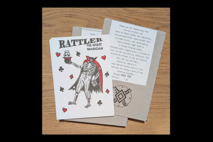 "Hats Off" - Rattler The Great Magician - 5 x 7 - Hand-carved Lino Block Print - Signed & Limited Of 20
